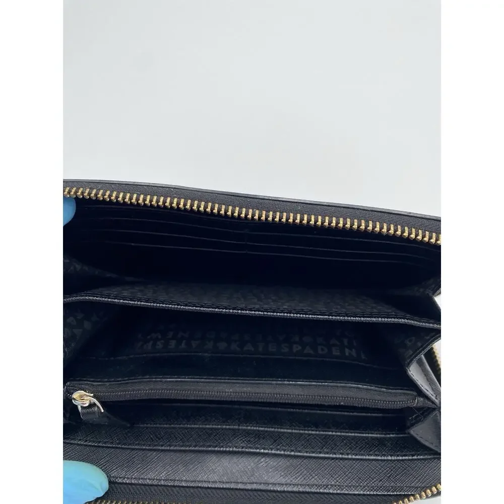 Kate Spade Zip-Around Long Wallet Black Saffiano Leather Laurel Way Neda Gold HW